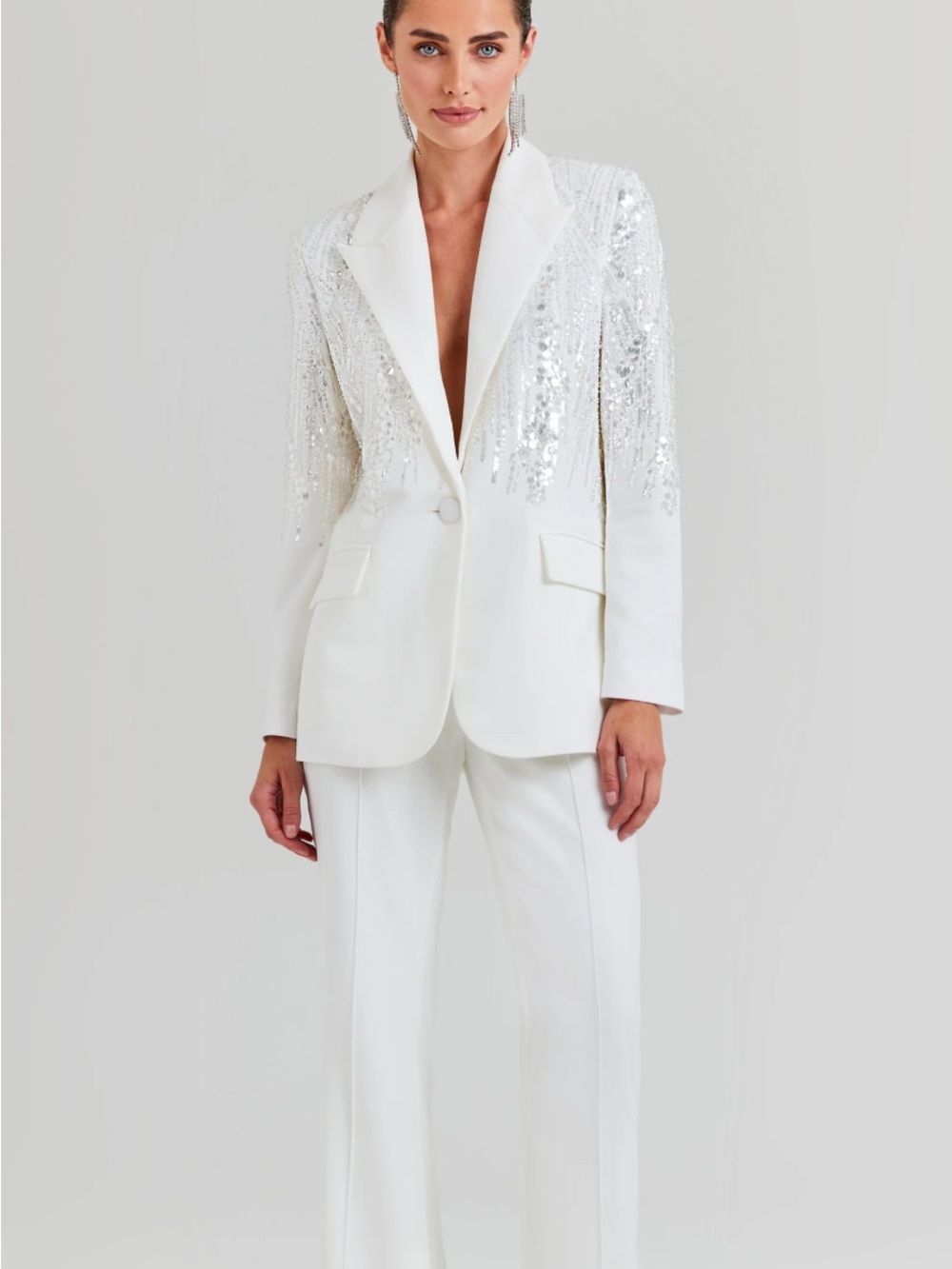 NADINE MERABI White Sequin Embellished Blazer - Picture 6 of 6